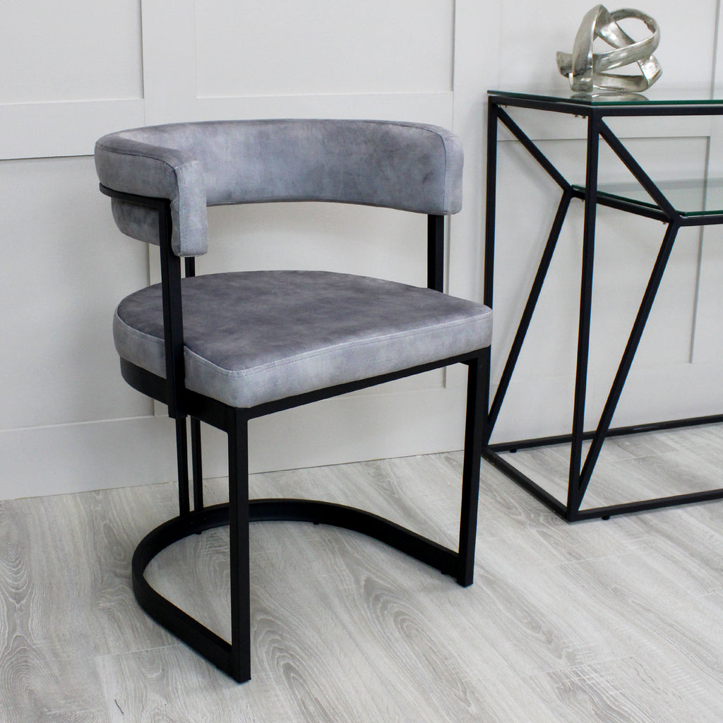 Mia Curved Grey Velvet Dining Chair