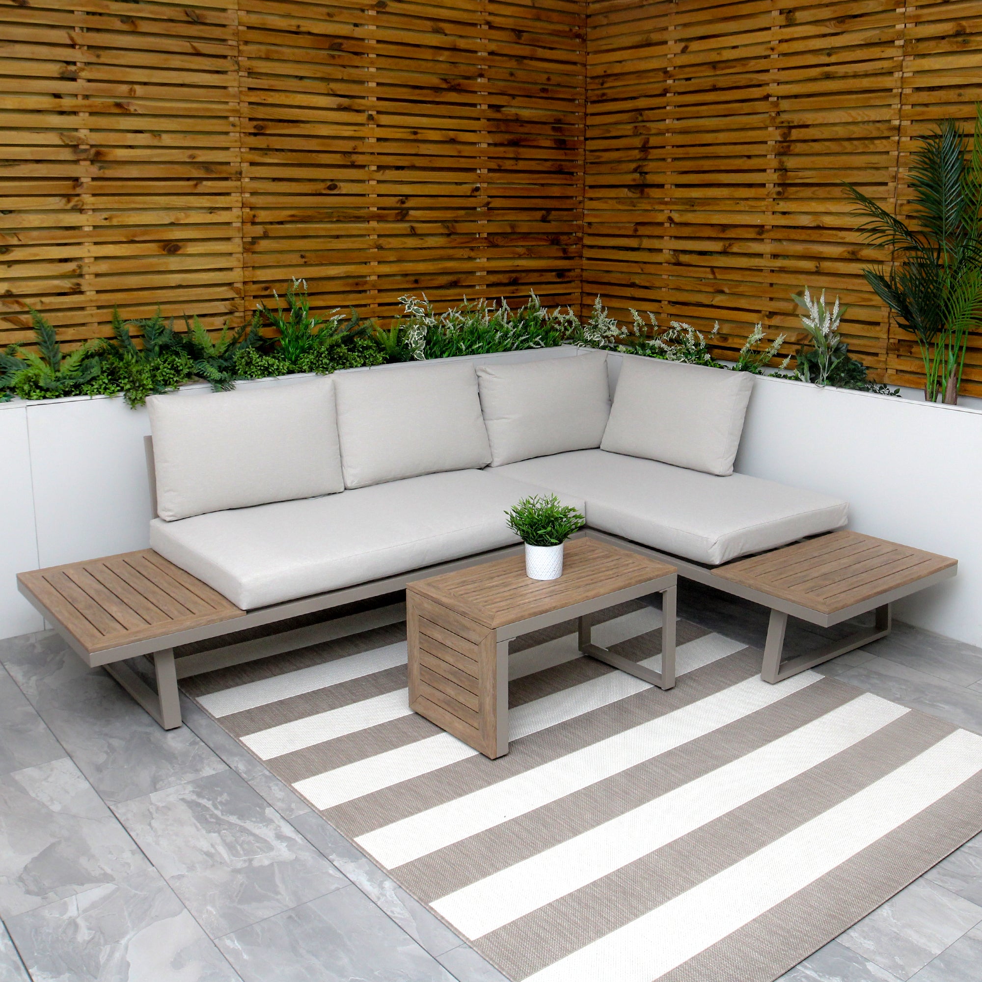 Milan Beige Aluminium 4 Seater Modular Corner Sofa Chaise Garden Set