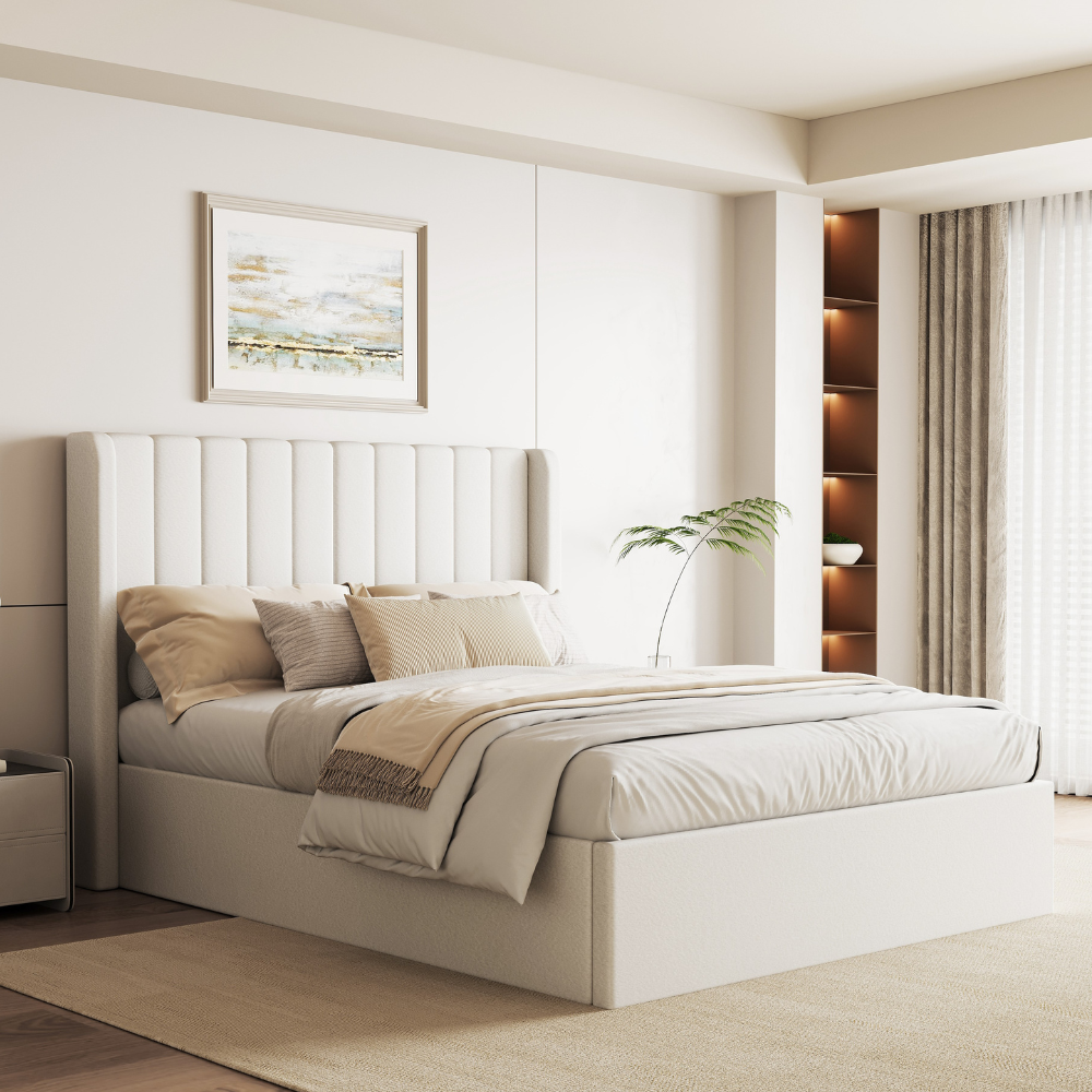 Maddison Cream Velvet Ottoman Bed