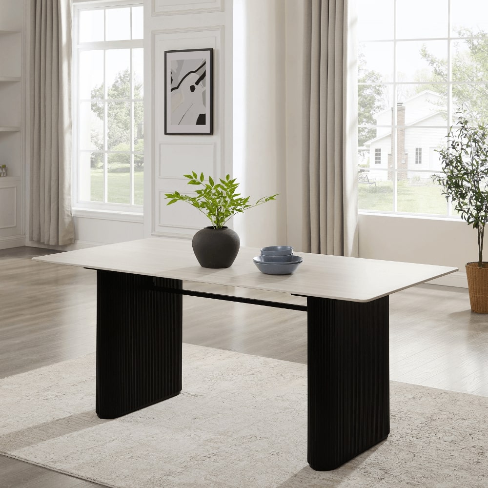 Siena White Ceramic Dining Set With 4 Maria Chairs