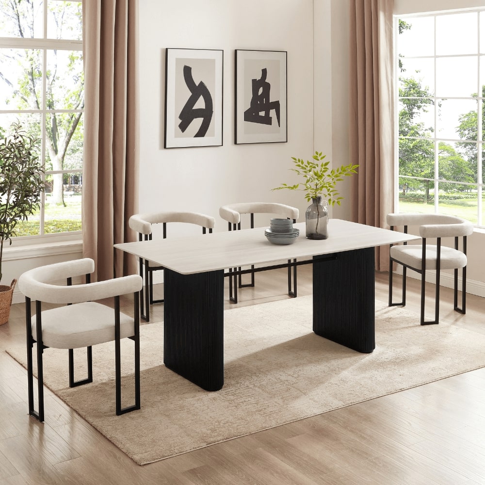 Siena White Ceramic Dining Set With 4 Celine Chairs
