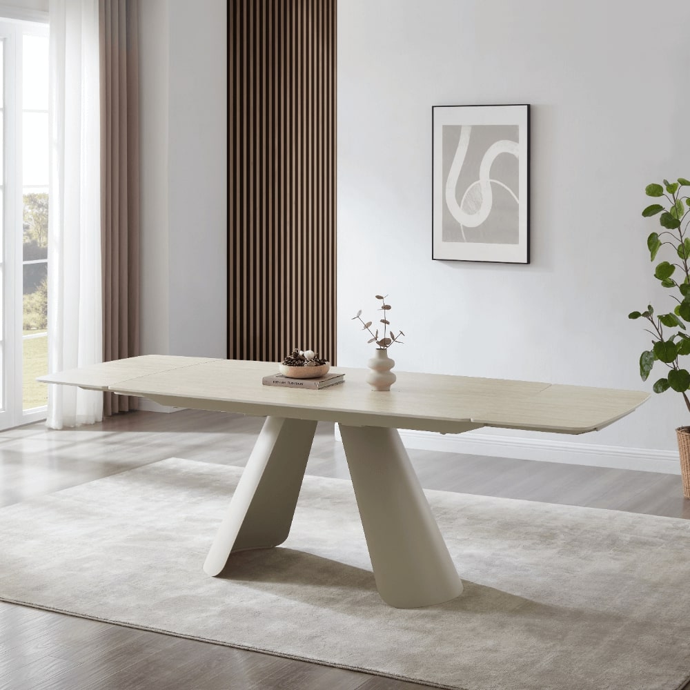 Petra Cream Travertine Ceramic Dining Set With 4 Camilla Chairs