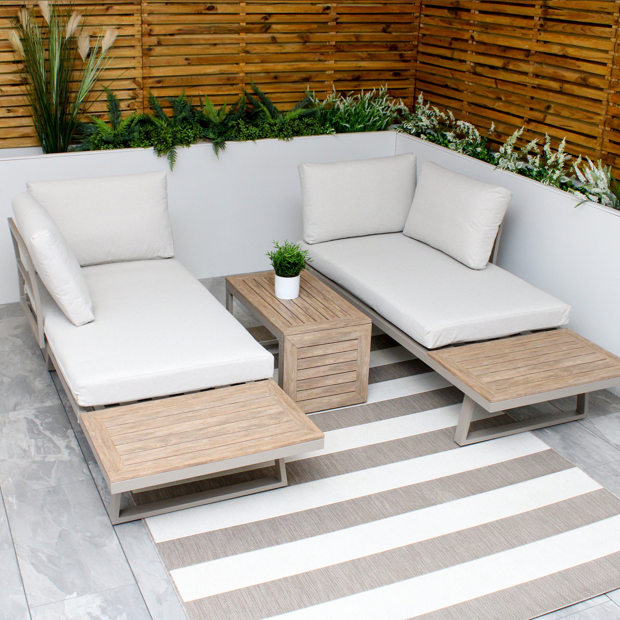 Milan Beige Aluminium 4 Seater Modular Corner Sofa Chaise Garden Set