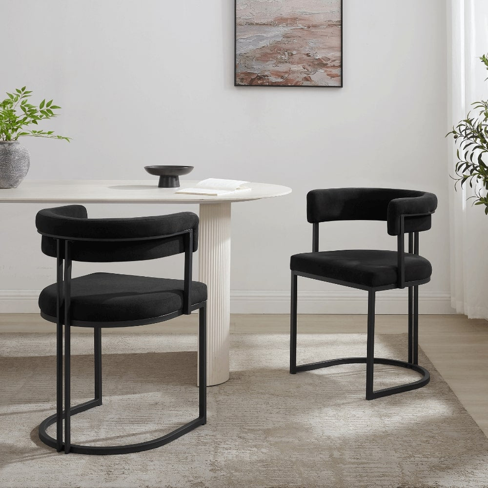 Mia Curved Black Velvet Dining Chair
