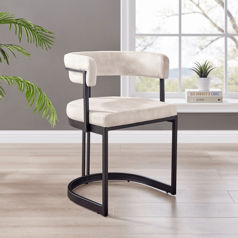 Maya Round Light Cream Ceramic Dining Set With 4 Mia Cream Chairs