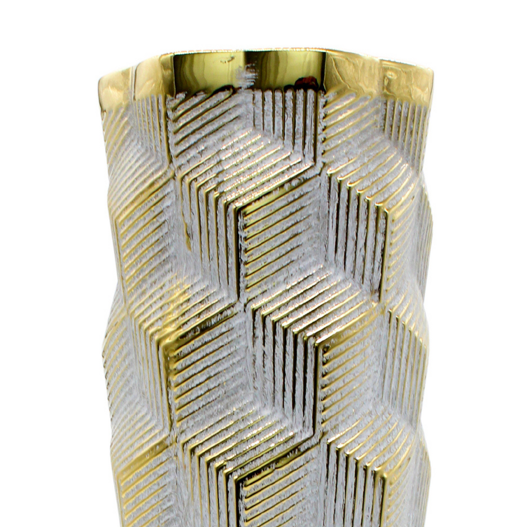 Tall Geometric Light Grey and Gold Vase