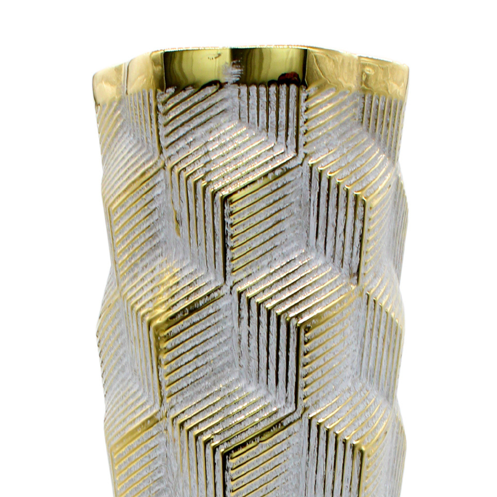 Tall Geometric Light Grey and Gold Vase