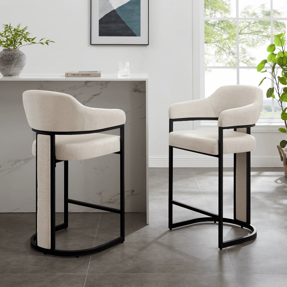 Camilla Curved Cream Chenille Barstool