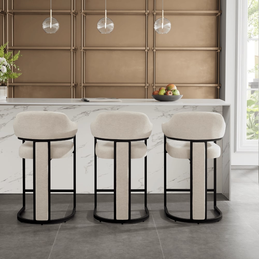 Camilla Curved Cream Chenille Barstool