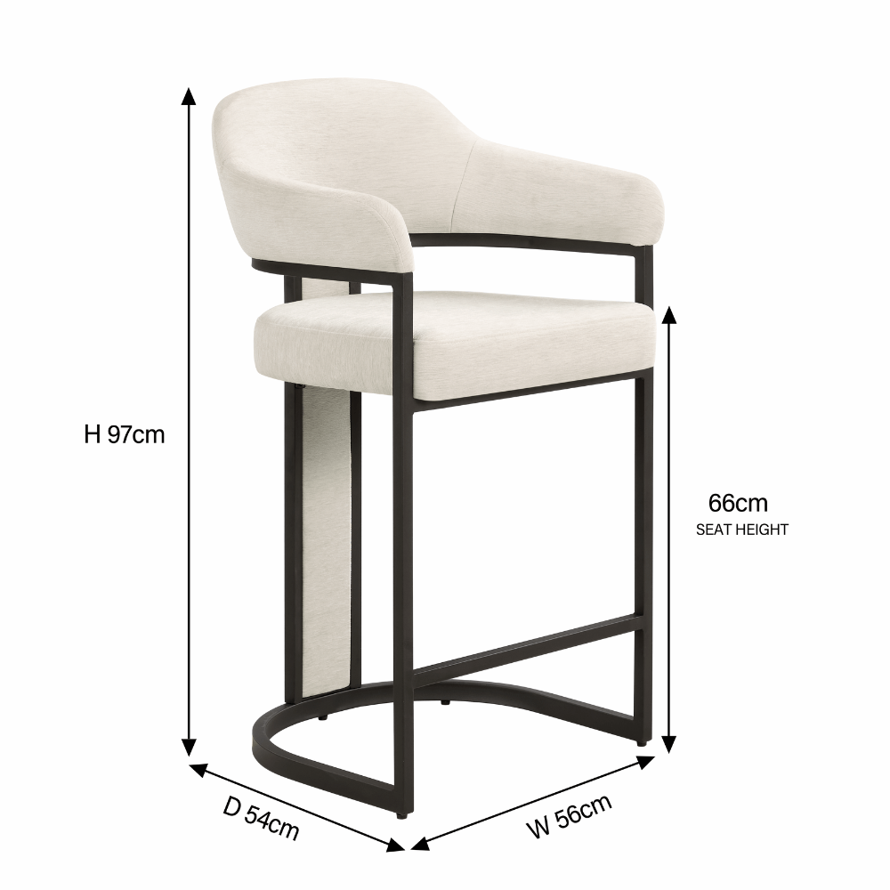 Camilla Curved Cream Chenille Barstool