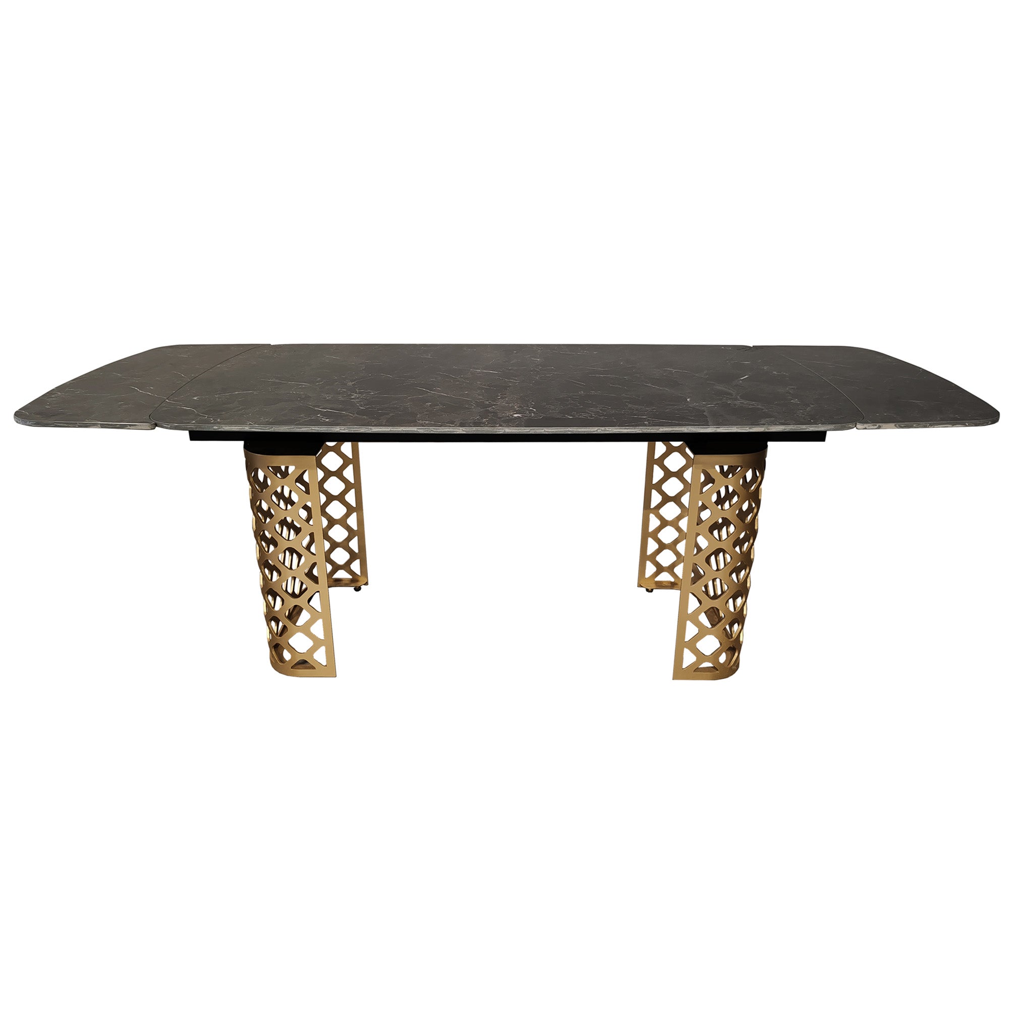 Black Ceramic Extending Dining Table Marble Effect Gold Base