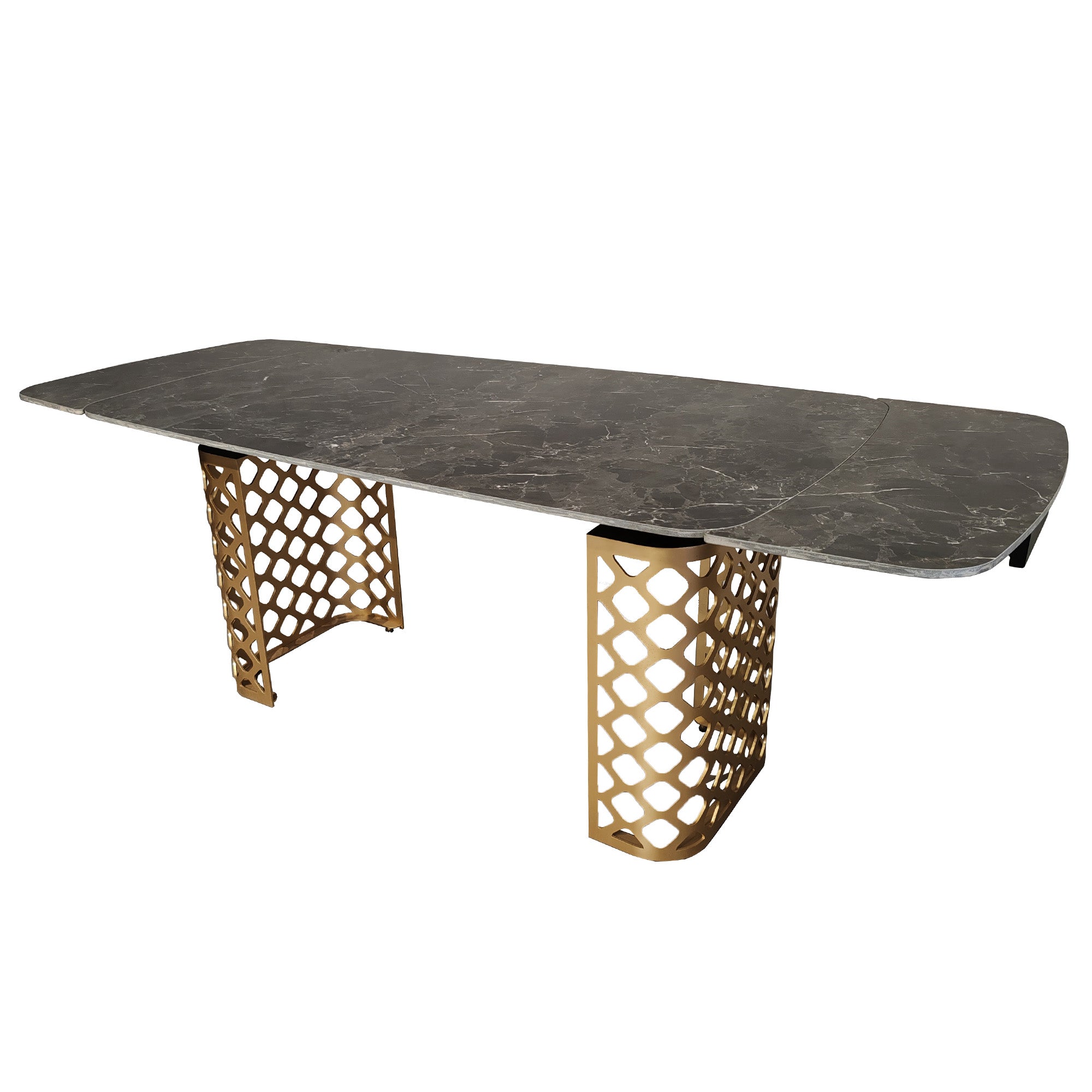 Black Ceramic Extending Dining Table Marble Effect Gold Base