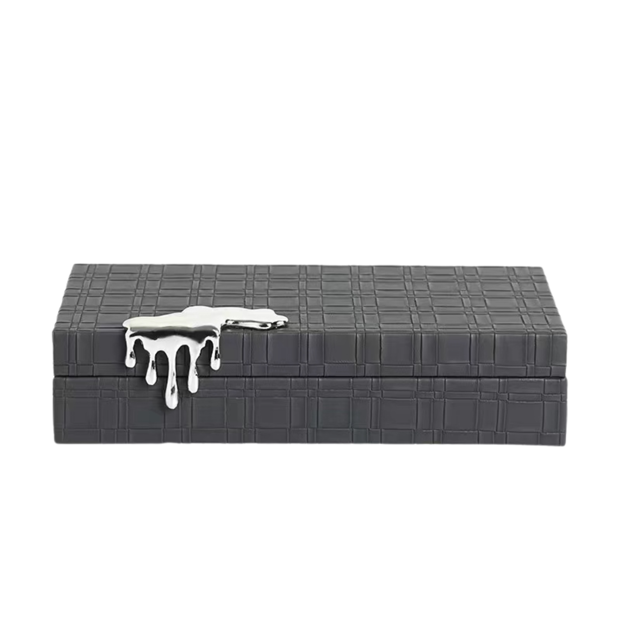 Large Black Faux Leather Jewellery Box with Drip Effect Buckle