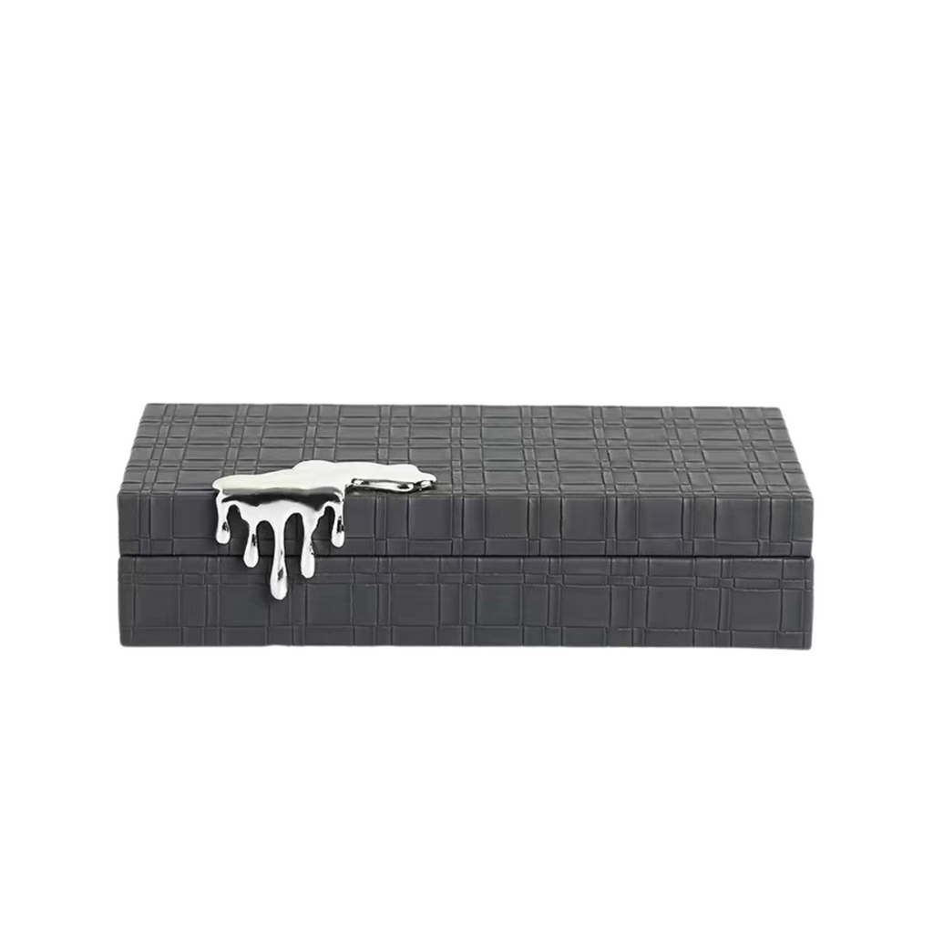 Small Black Faux Leather Jewellery Box with Drip Effect Buckle