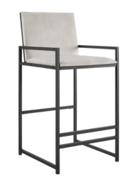 Kai Cream Velvet Bar Stool with Black Square Frame