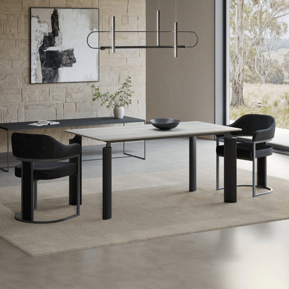Matteo Black Wooden and Light Grey Ceramic Dining Table