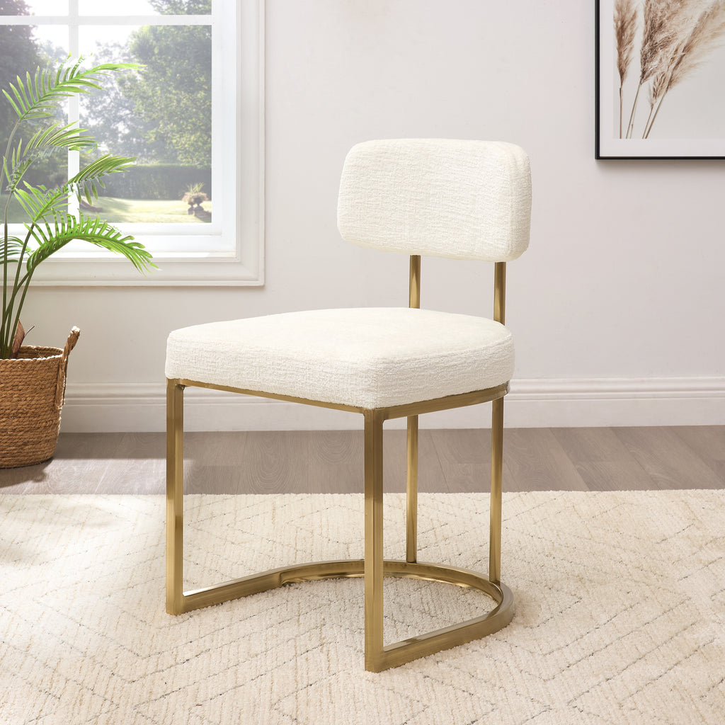 Rhea White Fabric Dining Chair With Brushed Gold Frame