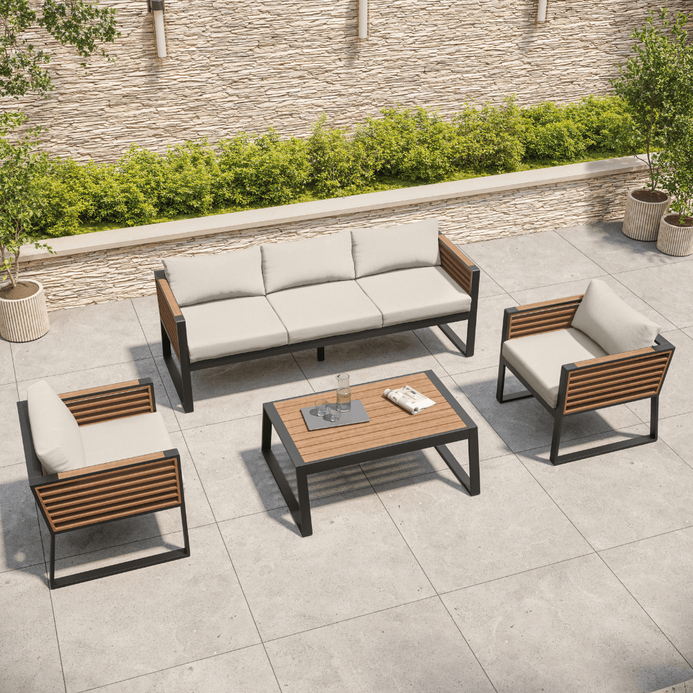 Rome Black Aluminium Garden Sofa Set with Cream Cushions