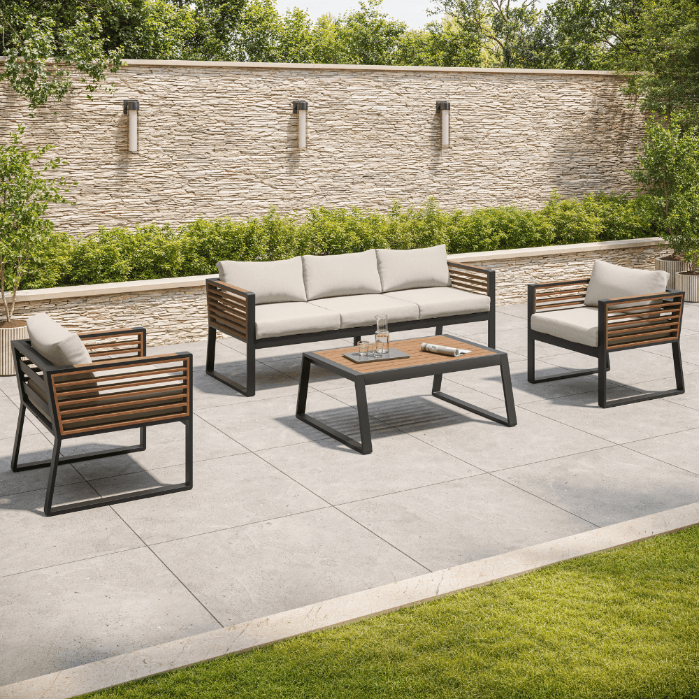 Rome Black Aluminium Garden Sofa Set with Cream Cushions