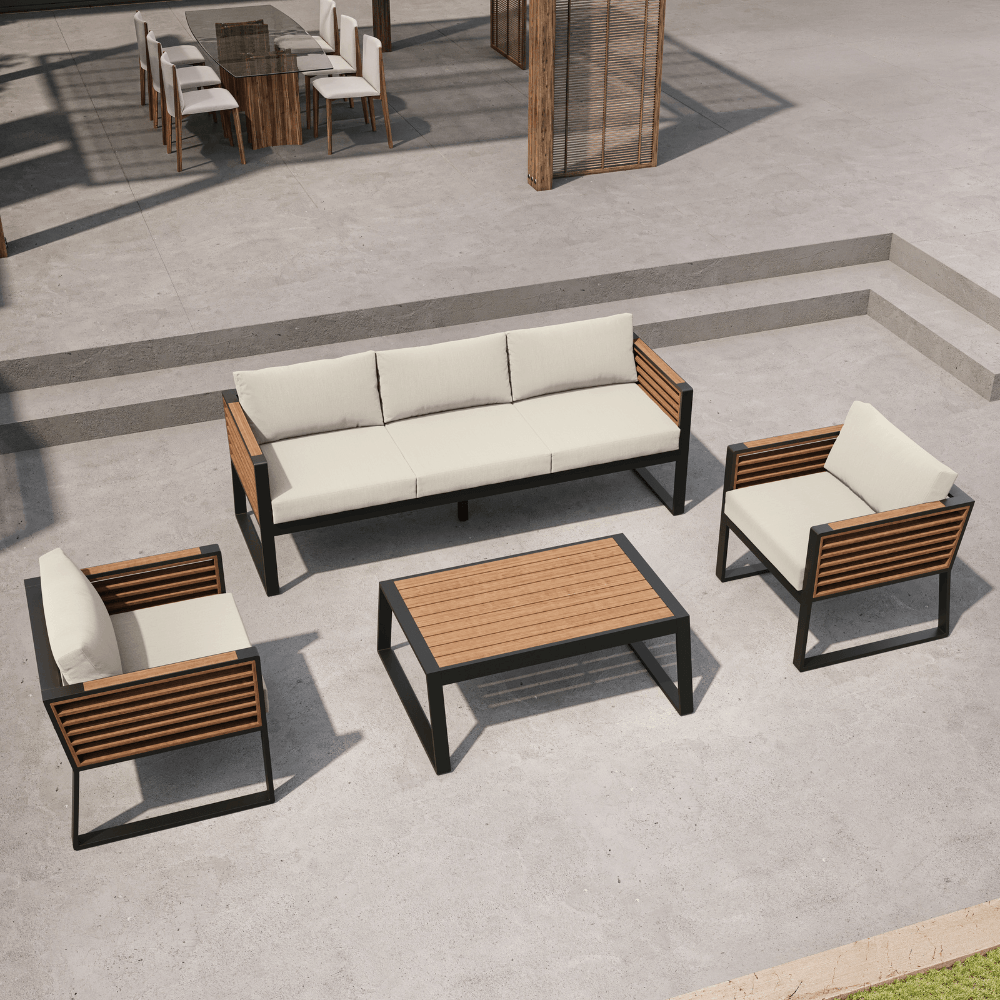 Rome Black Aluminium Garden Sofa Set with Cream Cushions