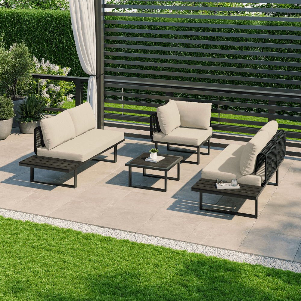 Naples Cream Aluminium 5 Seater Modular Corner Sofa Lounge Garden Set