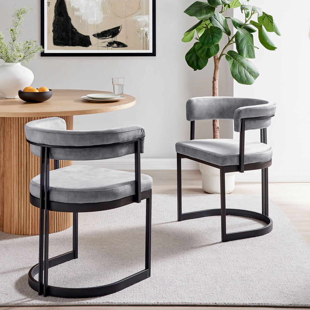 Mia Curved Grey Velvet Dining Chair