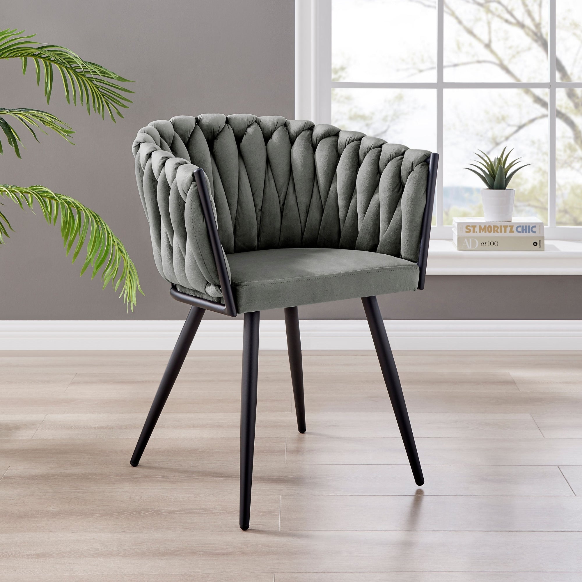 Iris Grey Velvet Braided Weave Dining Chair
