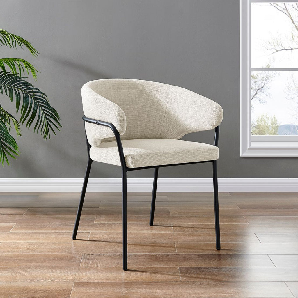 Capri Cream Linen Dining Chair with Sleek Black Frame