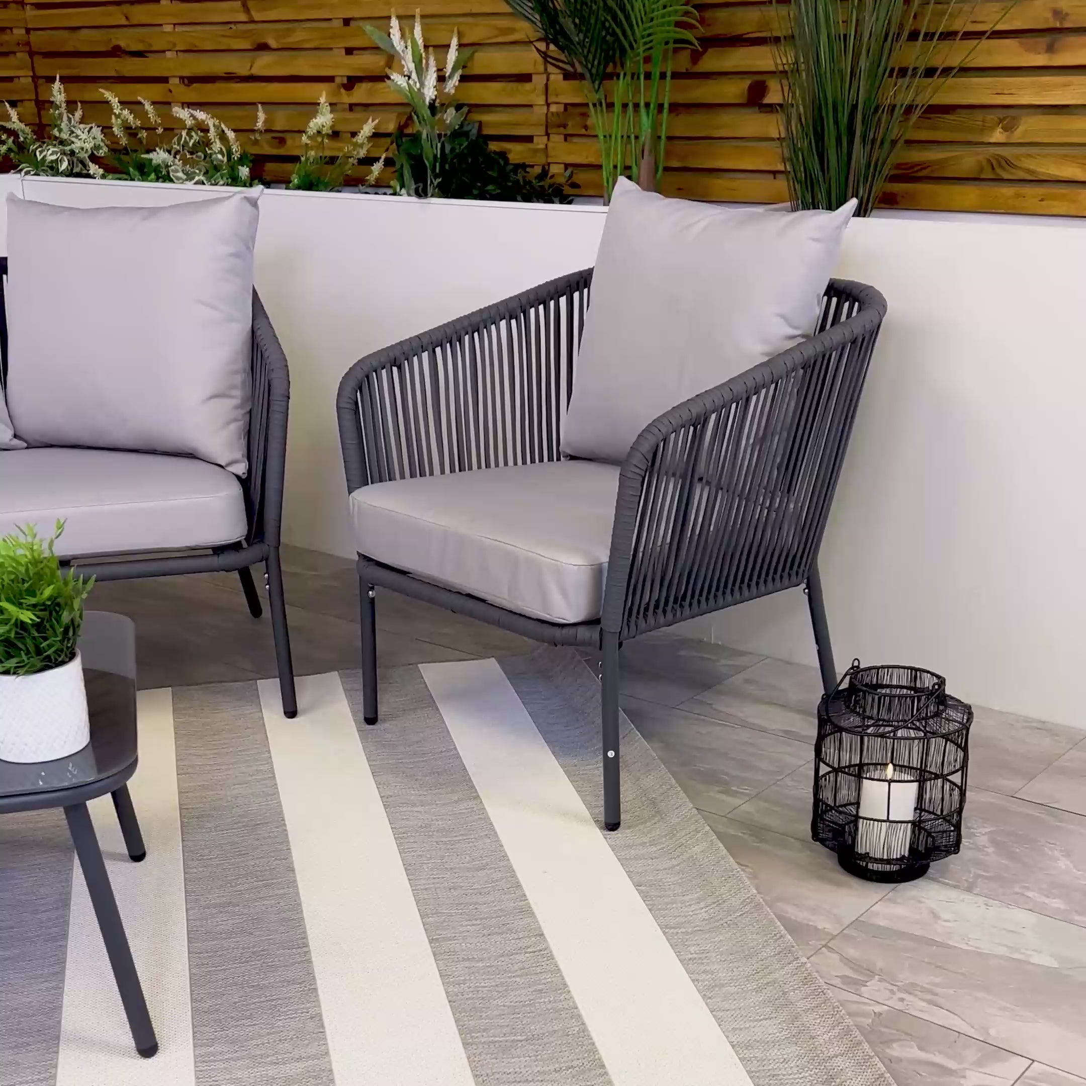 Turin Grey 5 Seater Weave Rope Aluminium Garden Sofa and Coffee Table Set