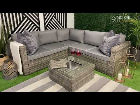 Sydney Grey Rattan Garden Corner Sofa Set with Ice Bucket