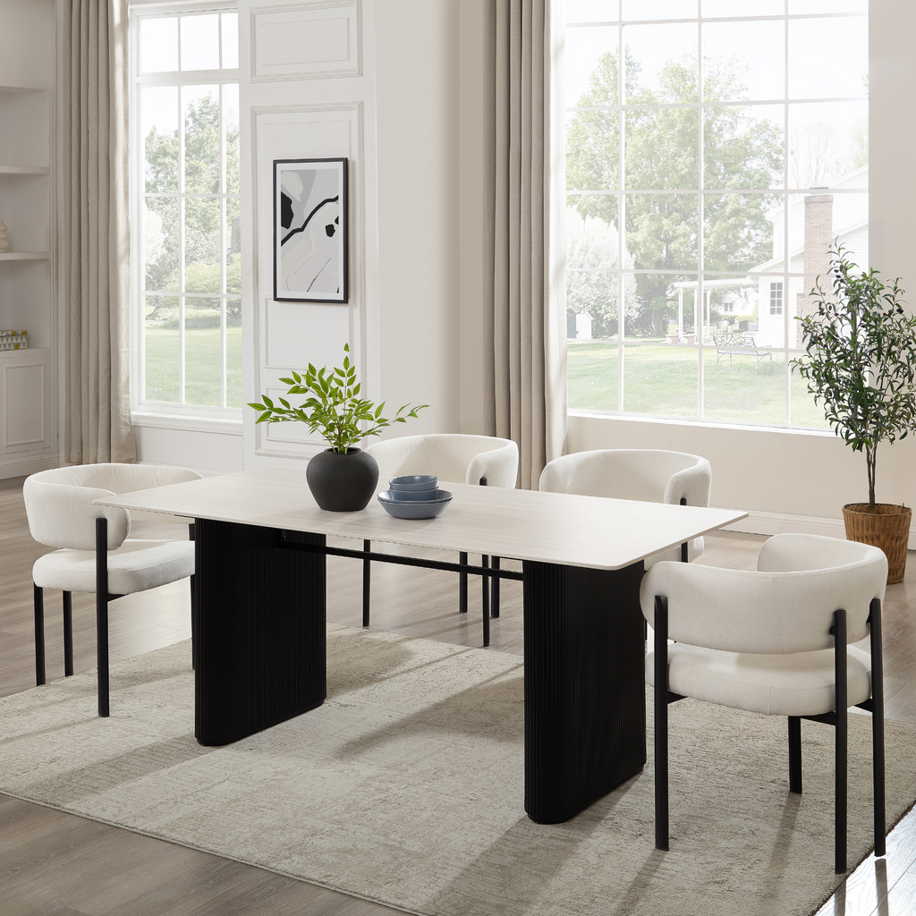 Elle Curved Ivory Linen Dining Chair