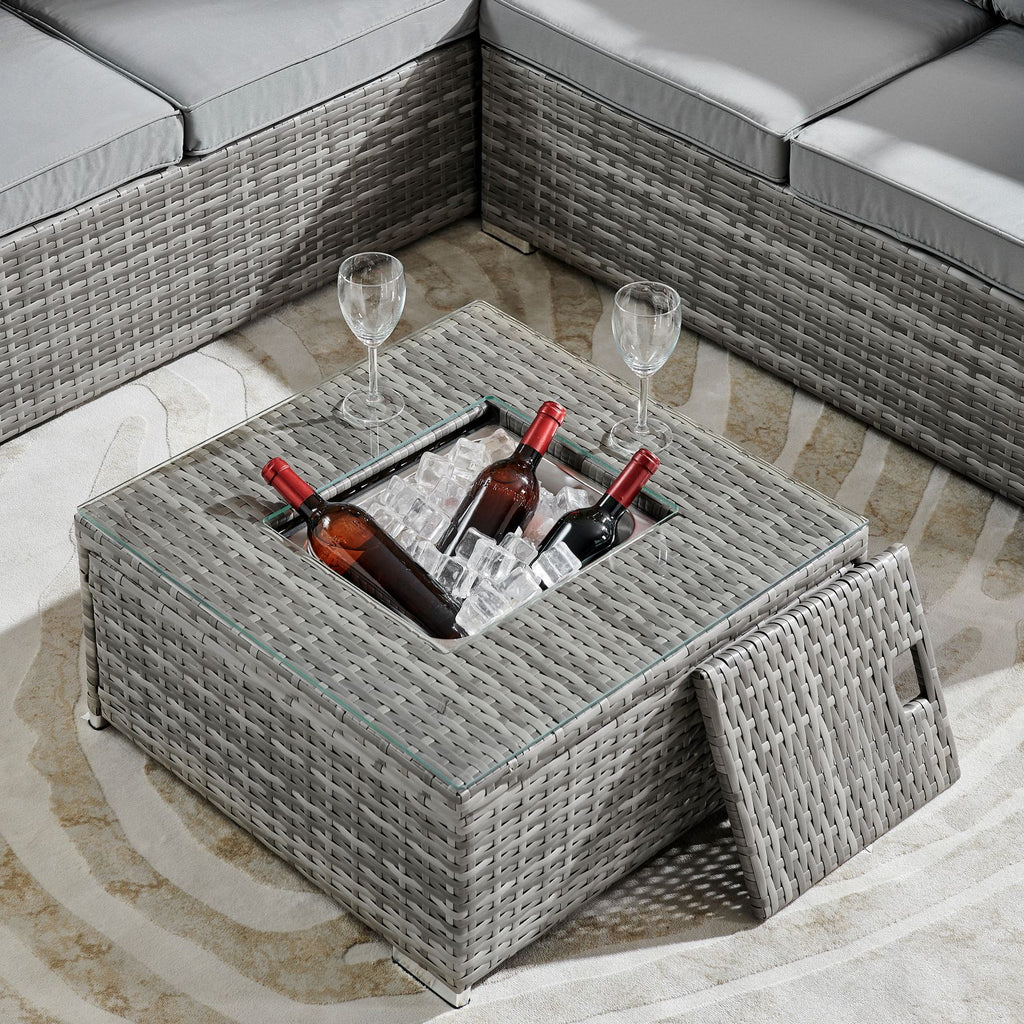 Sydney Grey Rattan Garden Corner Sofa Set with Ice Bucket
